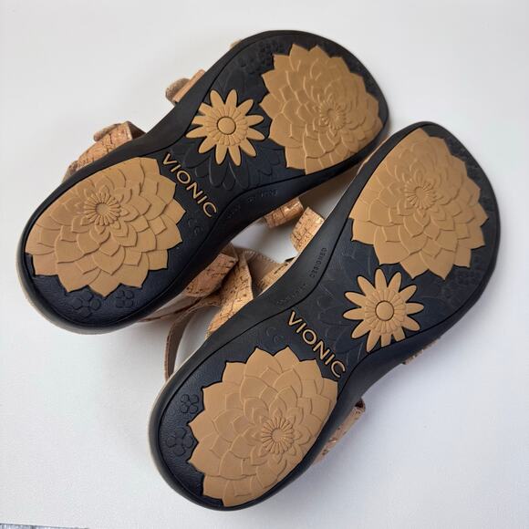 Vionic Amber Sandals Womens Size 10 Tan Cork Adjustable Strap Open Toe Flats - Picture 11 of 11